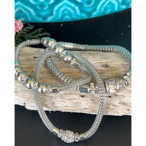 3 silver Bracelets Accented with Swarovski Crystals